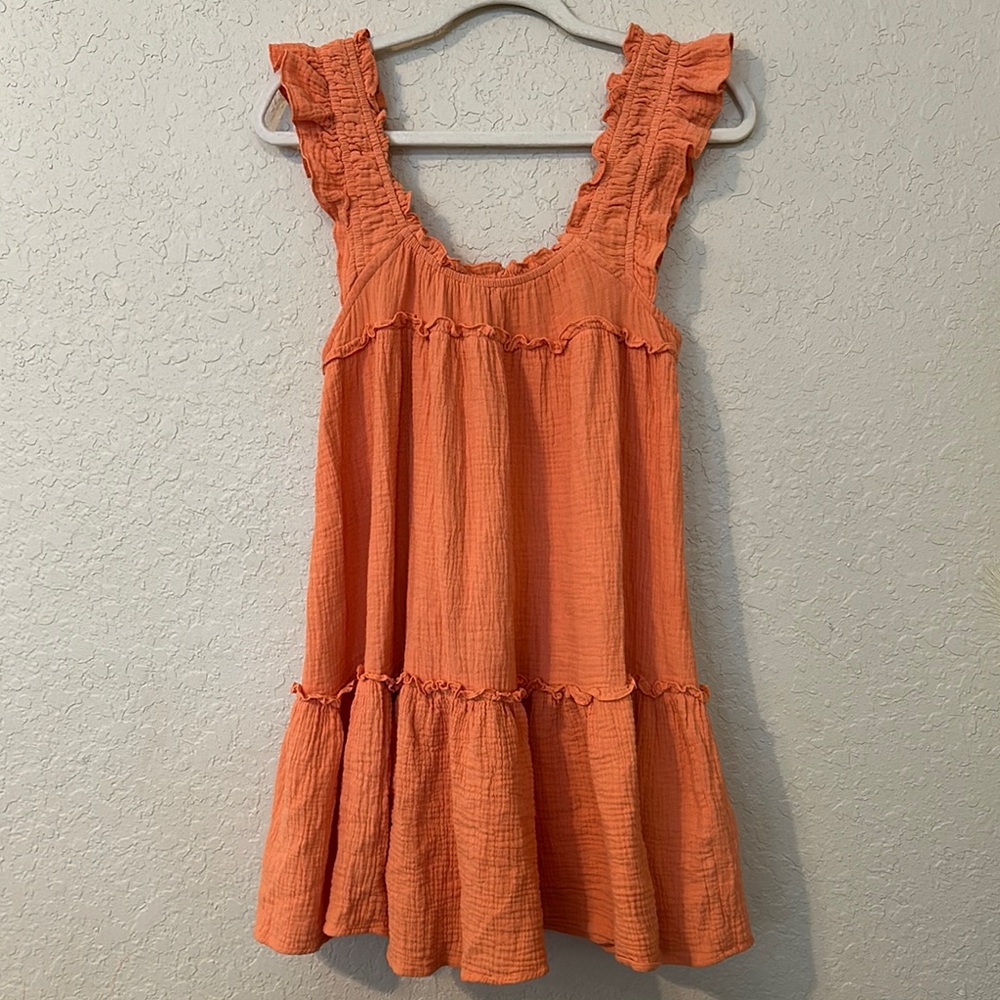 Uncharted threadsOrange Ruffled Sleeveless Dress r